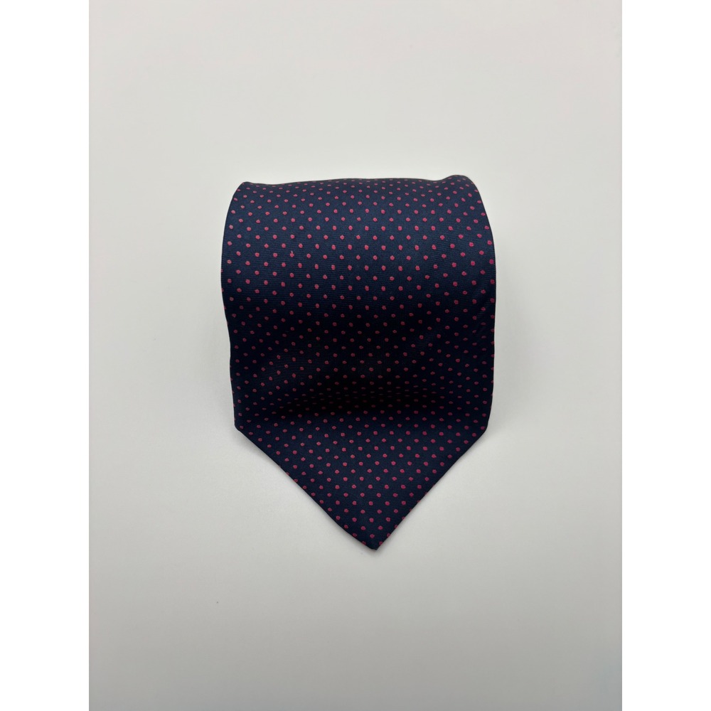 San Giovanni by The Rack Mens Silk Tie Navy Blue Red Polka Dot Made in Italy